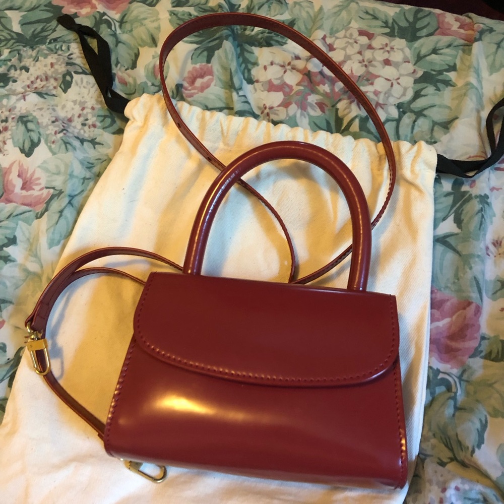 By Far - Red Mini Semi Patent Leather Top Handle Bag